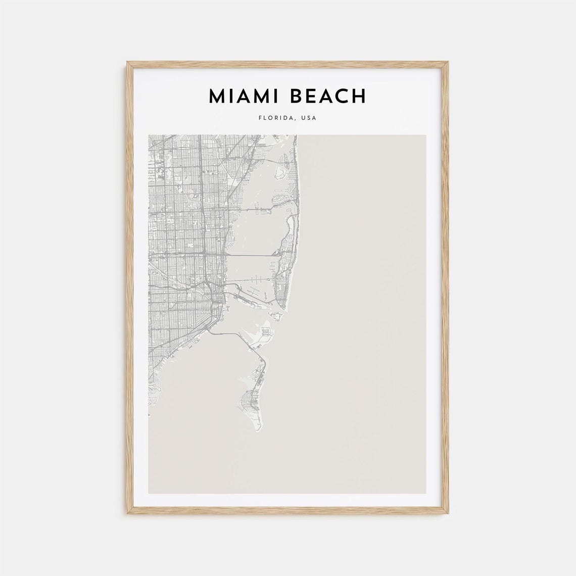 Miami Beach Florida Modern Beige Minimalist Street Map Art Poster