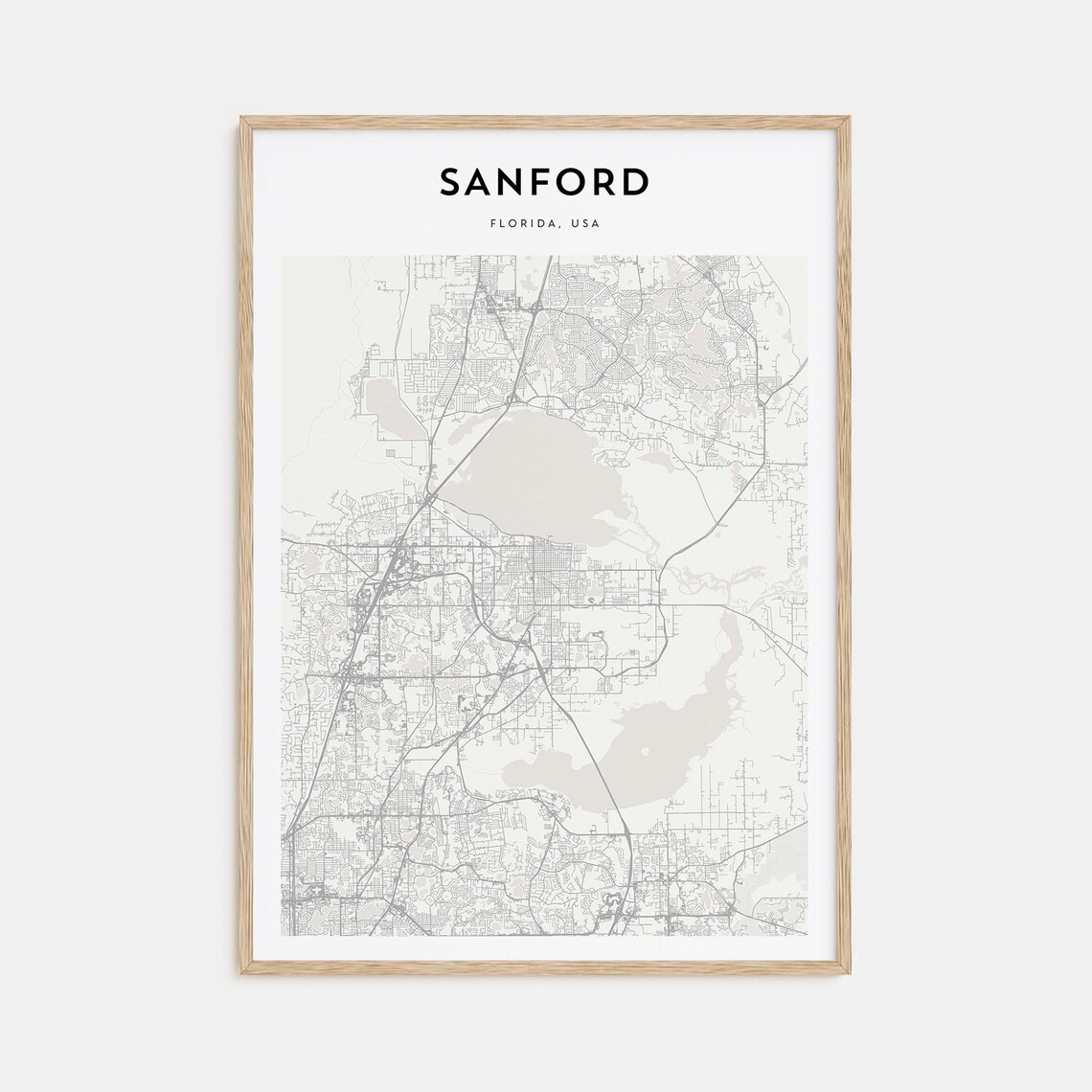 Sanford Florida USA Minimal City Street Map Black White Art Poster