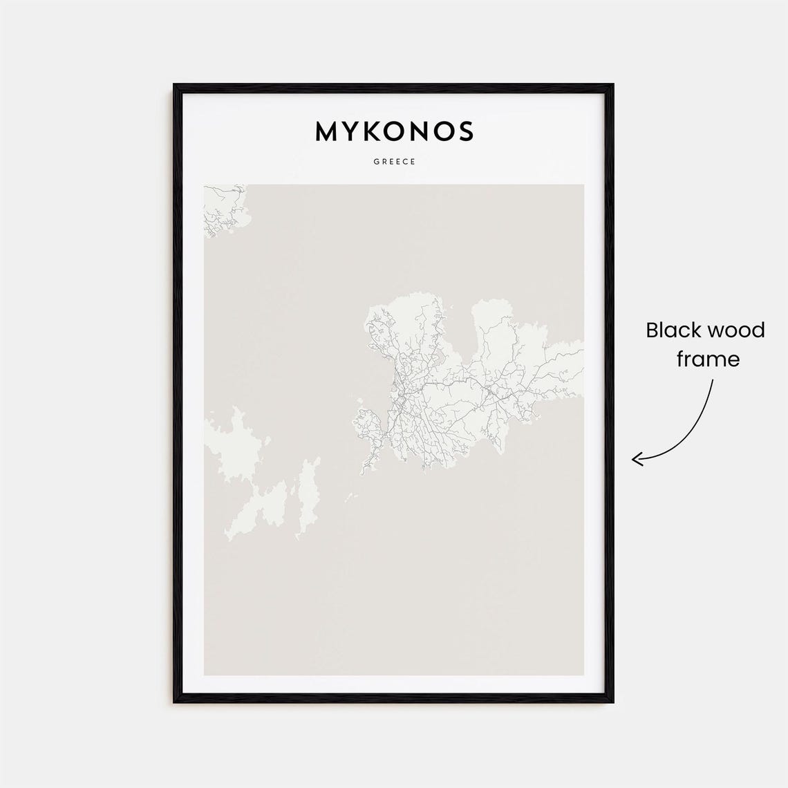 Mykonos Greece Minimal Street Map Black and White Island Poster - Image 3