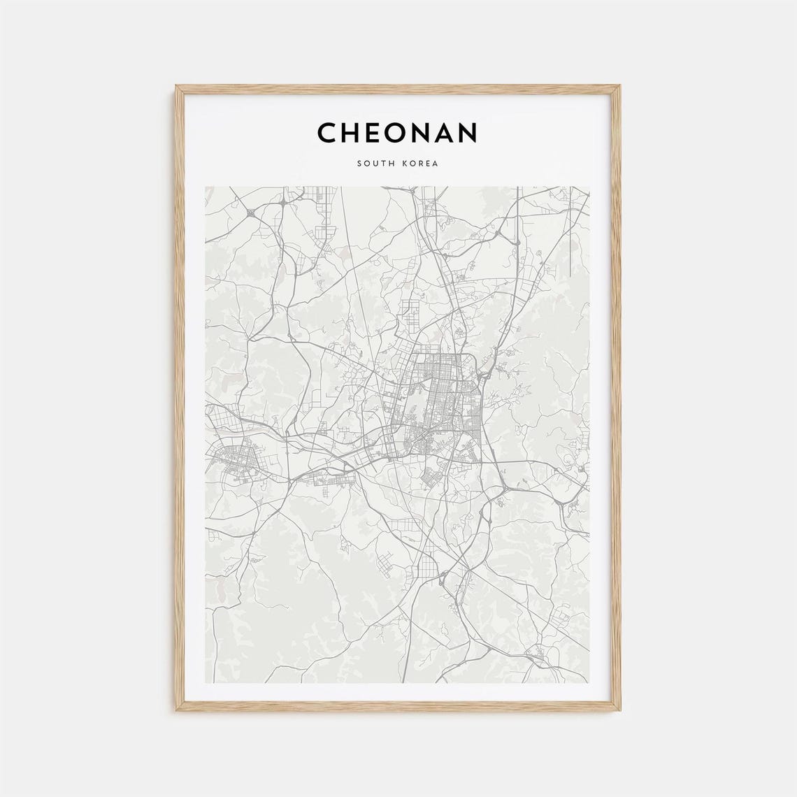 Cheonan South Korea Minimalist Black White City Map Home Decor Poster