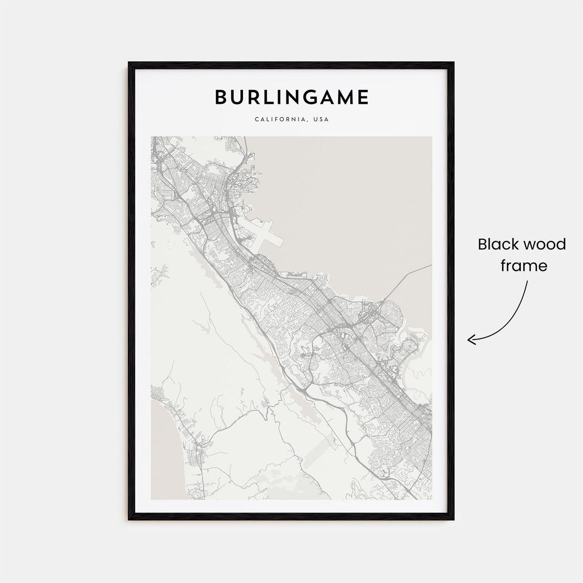 Burlingame California Street Map Minimalist City Home Poster - Image 3