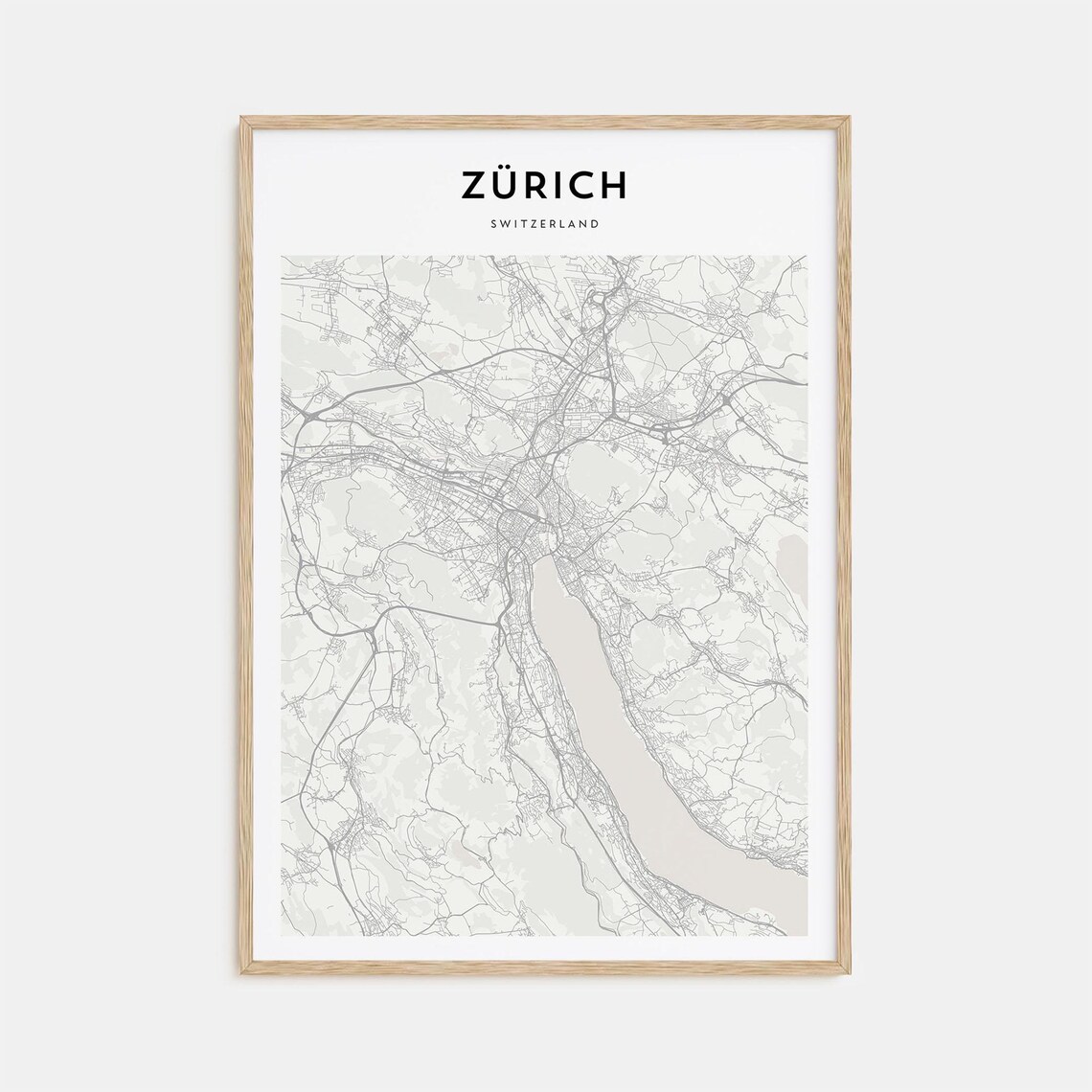 Zurich Switzerland Minimalist Detailed City Map Street Grid Poster
