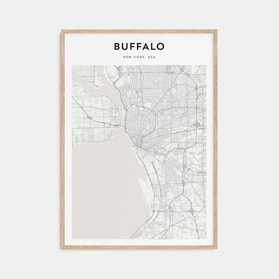 Minimalist Buffalo New York City Street Map Poster in Neutral Gray Tones