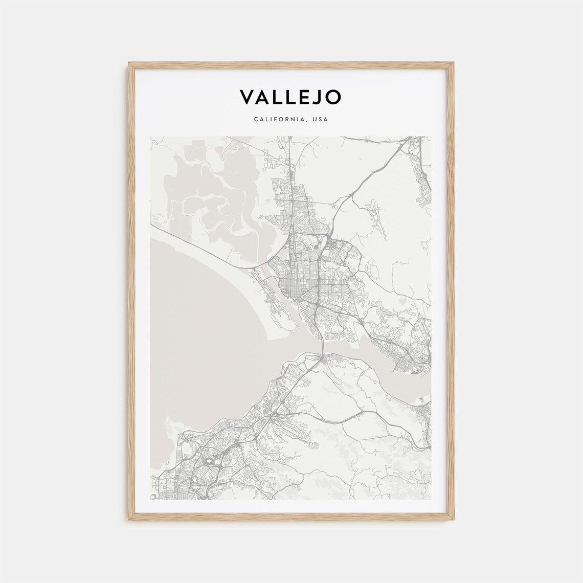Vallejo California Minimalist Monochrome Street Map Art Poster