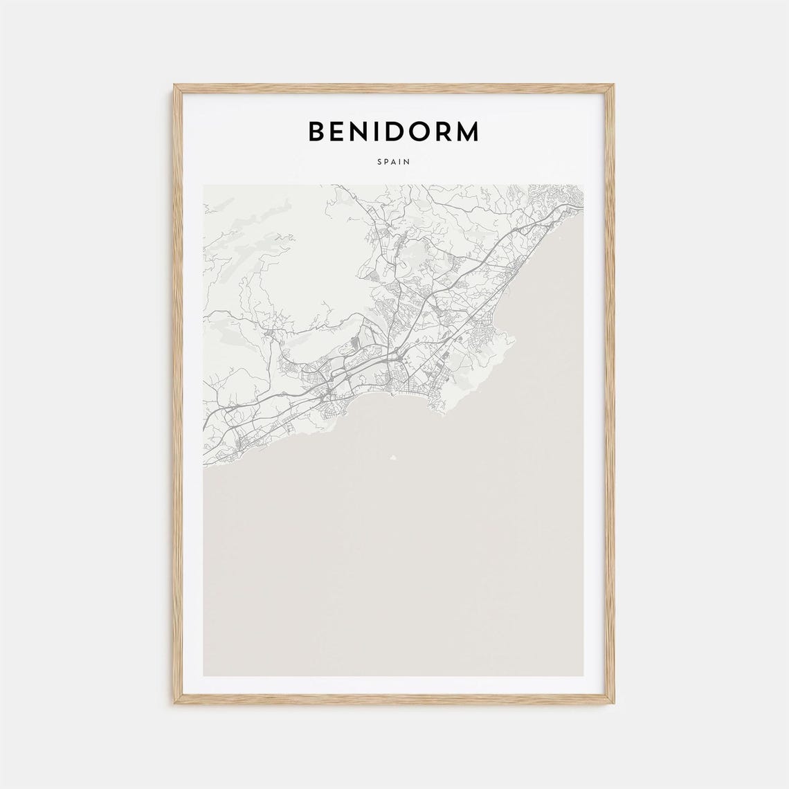 Benidorm, Spain Minimalist City Street Map Fine Line Art Poster