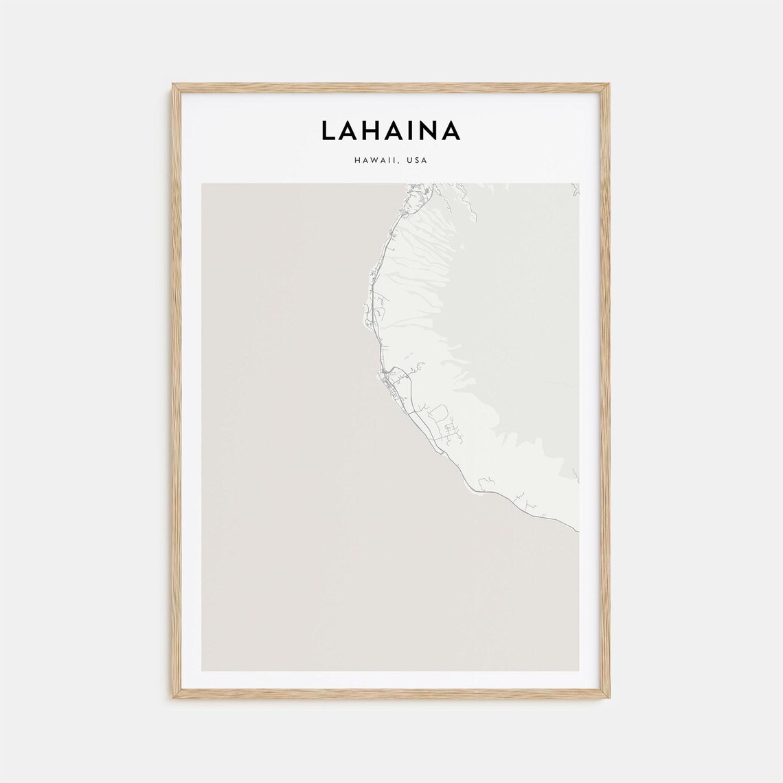Lahaina Hawaii Minimalist Coastal City Street Map Art Poster