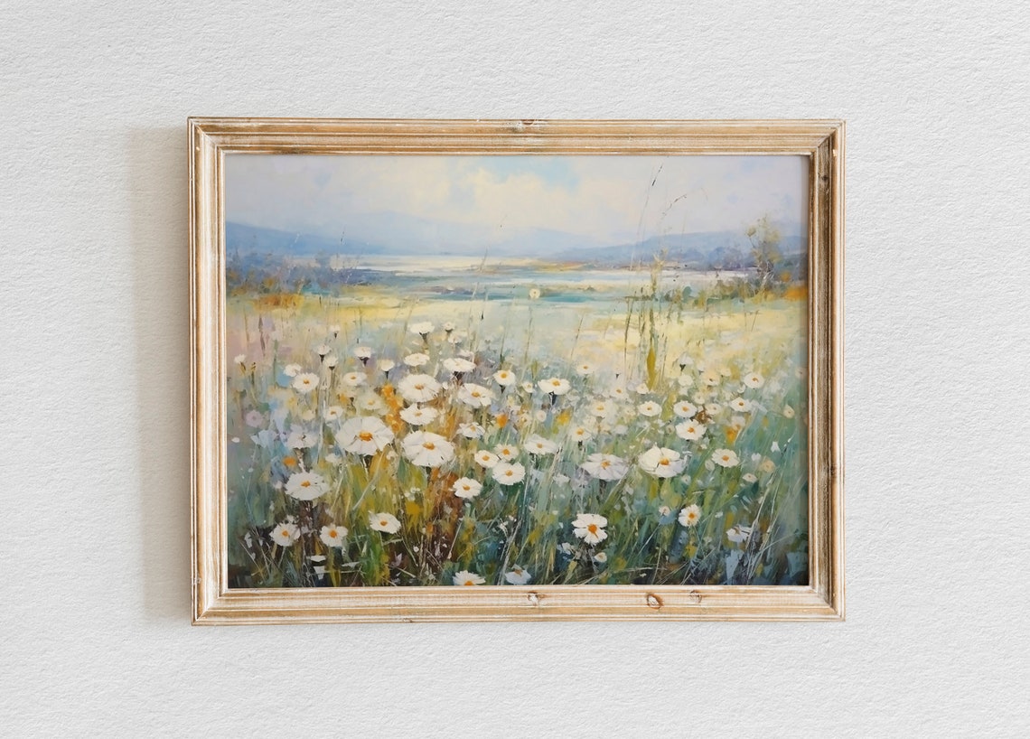 Whispers Of Spring Enchanting Wildflower Field In Oil Poster Wall Art Oil Painting Landscape Painting Spring Wall Art