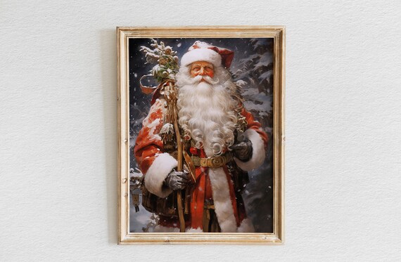 Santa Claus With Toy Sack Staff Snowy Night Christmas Poster