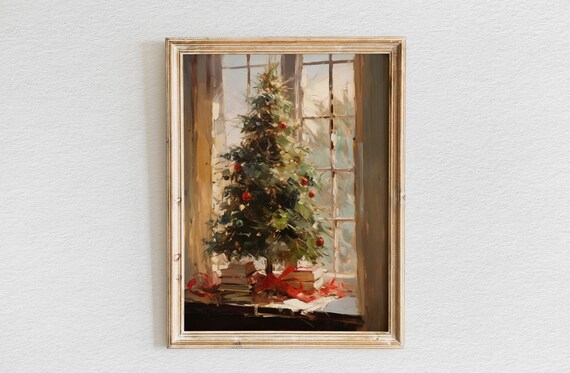 Small Christmas Tree with Red Ornaments on Windowsill by Books Art Poster