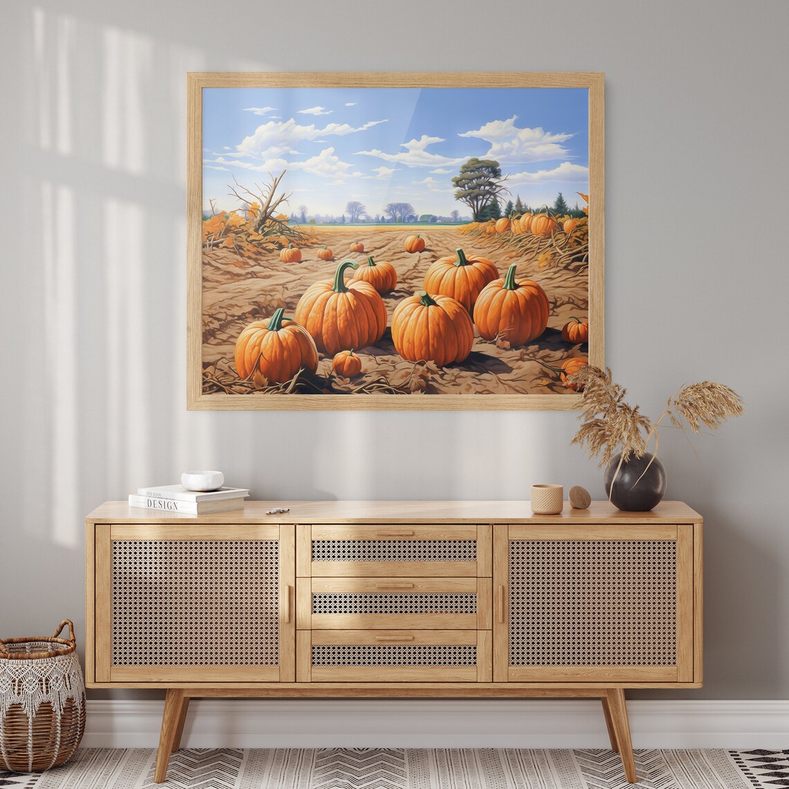 Rows of Pumpkins Stretching Across a Wide Autumn Harvest Field Poster - Image 2