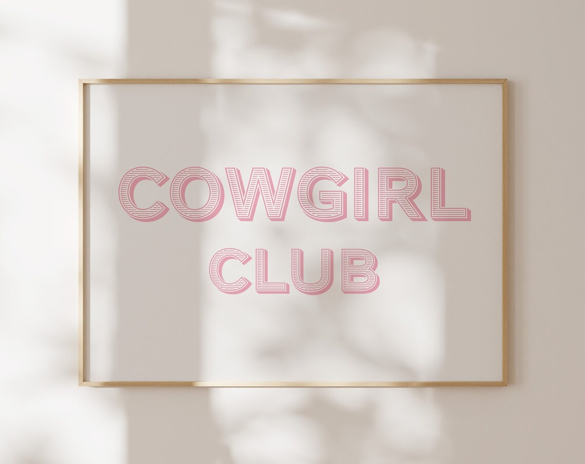 Pink Cowgirl Club Striped Western Typography Trendy Art Poster