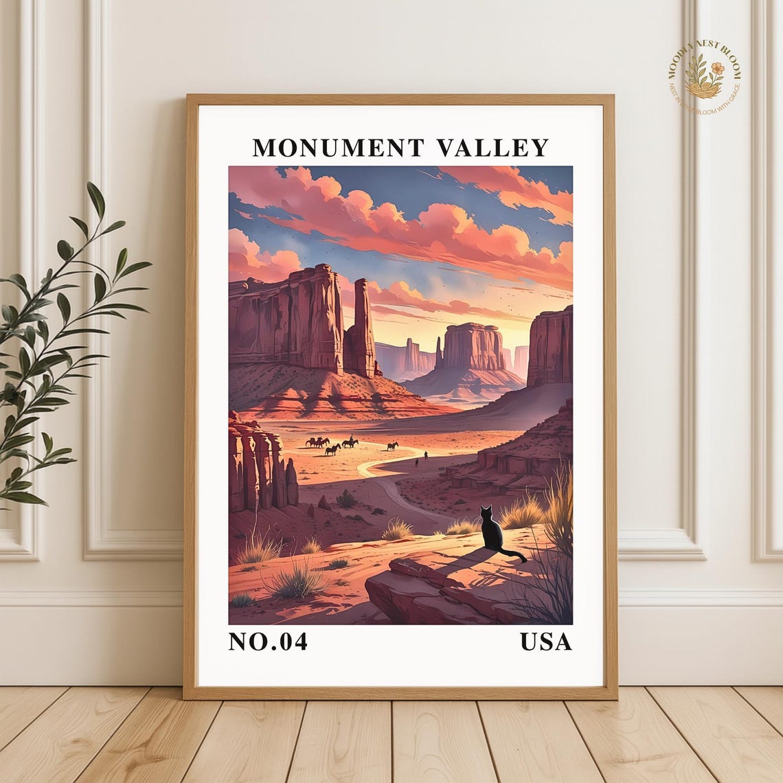 Monument Valley Sunset Poster Desert Buttes Horse Riders Black Cat USA