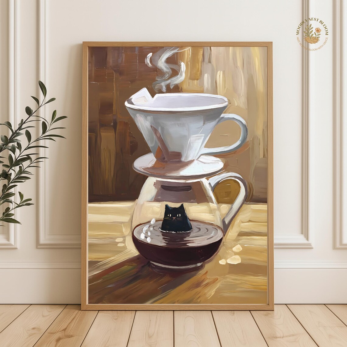 Funny Black Cat Coffee Bar Art Print, Whimsical Kitchen Decor