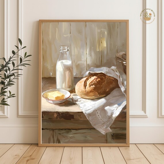 Fresh Bread Milk And Butter Farmhouse Kitchen Still Life Poster