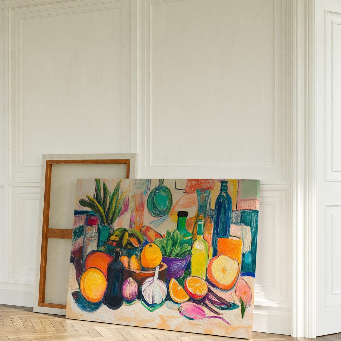Vibrant Citrus and Garlic Still Life Expressive Kitchen Poster