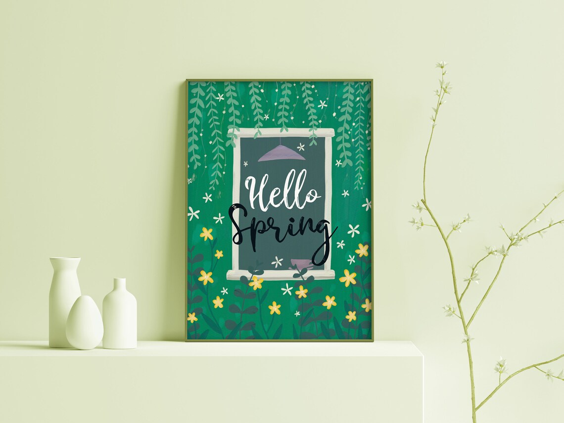 Hello Spring Illustration, Spring Wall Decor - Image 2