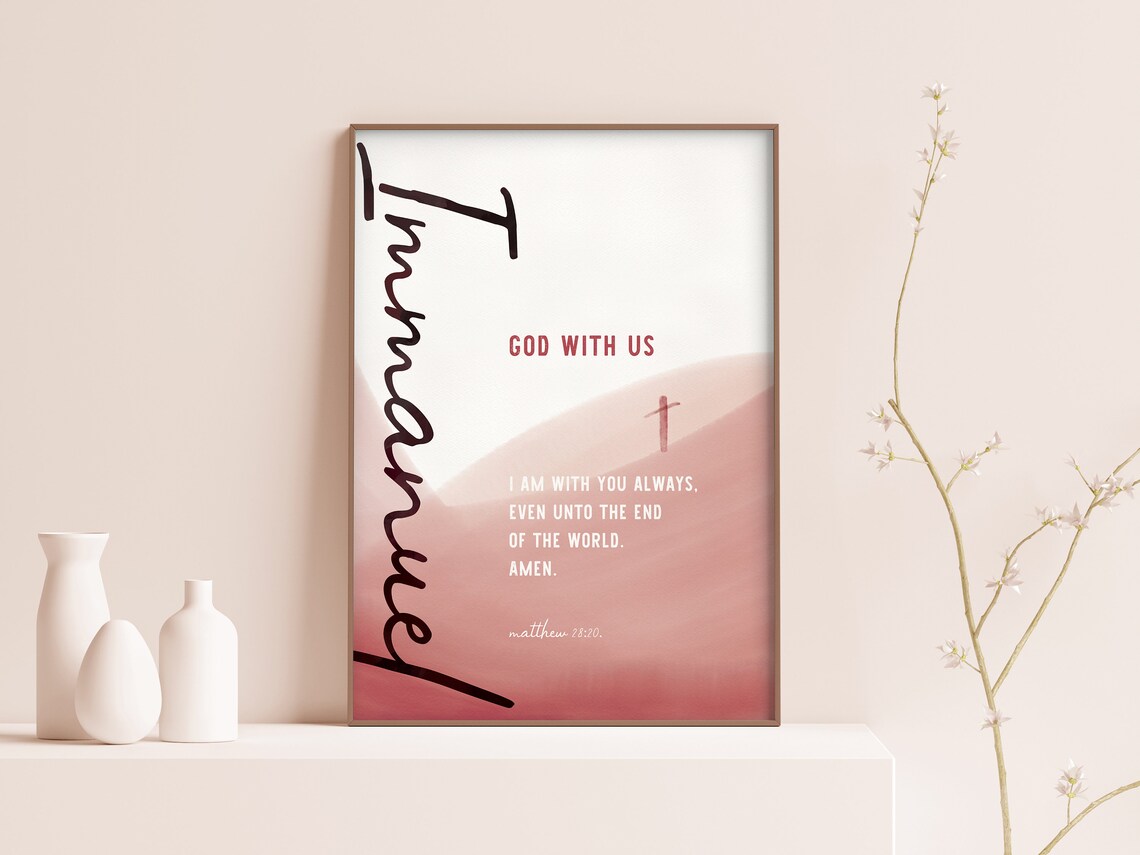 Immanuel God With Us Matthew 28:20 Rose Gradient Cross Scripture Wall Art - Image 2