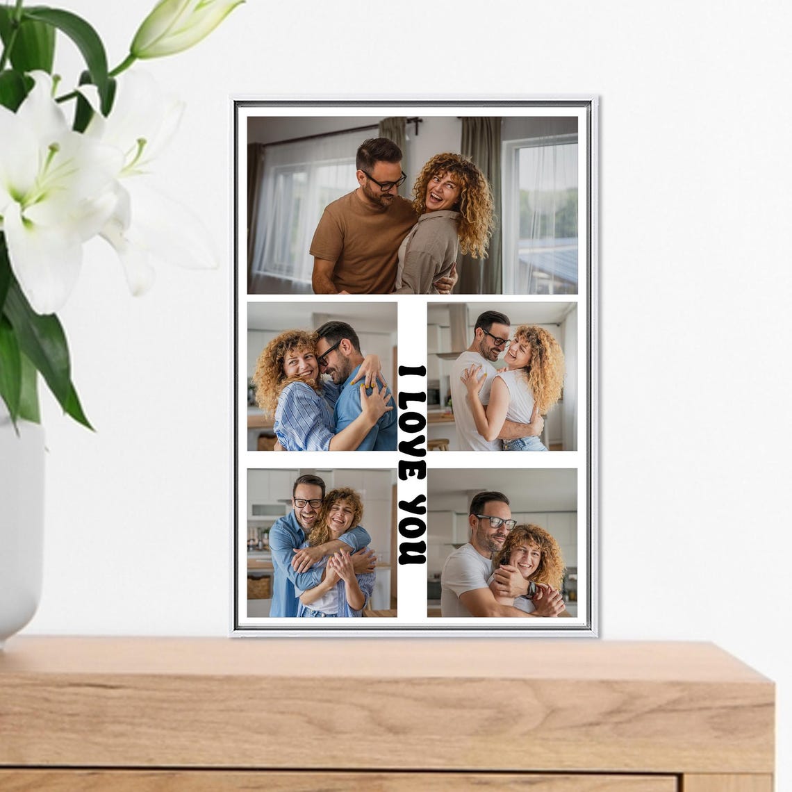 Personalized Couple Five Photo Collage I Love You Gift Poster