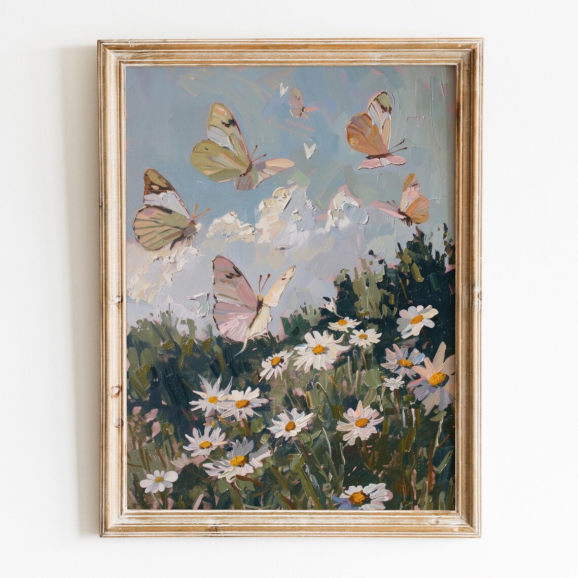 Butterfly and Daisy Spring Flower Poster, Farmhouse