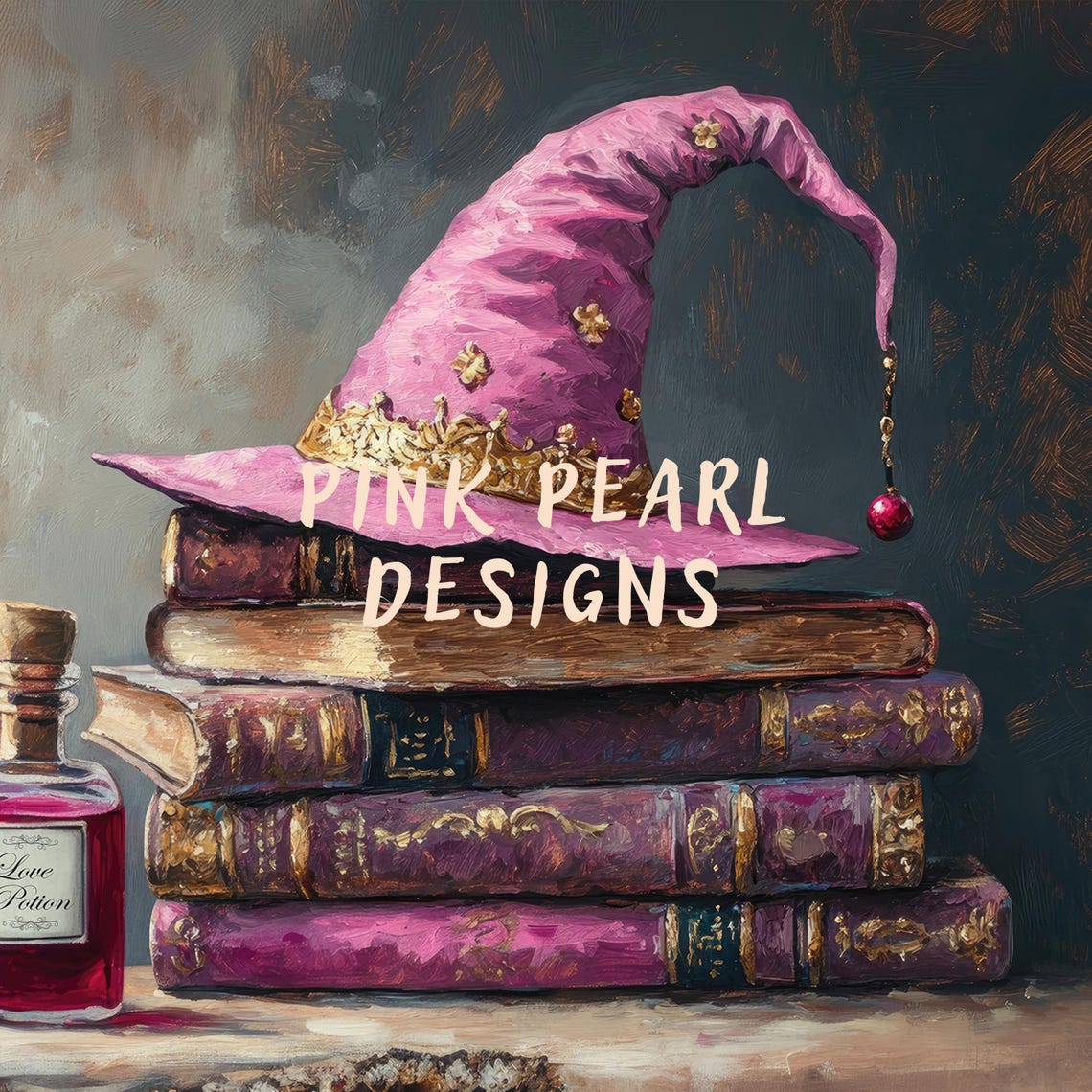 Pink Witch Hat Love Potion Spell Books Halloween Wall Art Poster - Image 6
