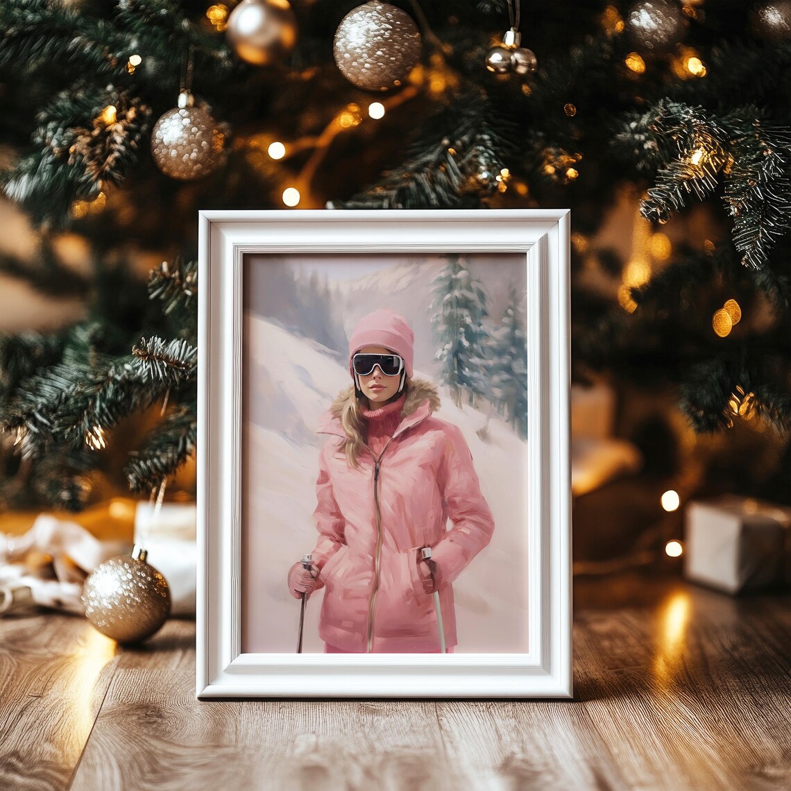 Apres Ski Fashion Pink Ski Outfit Winter Mountain Art Poster - Image 5