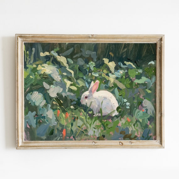 Cute Vintage Bunny Wall Art Rustic Easter Rabbit Prints Vintage Room Decor Girly Spring Painting Cute Animal