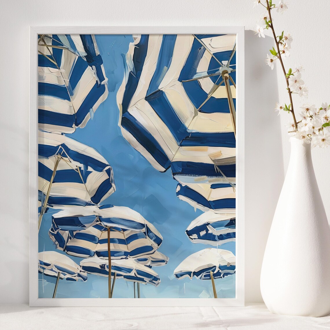 Navy Beach Umbrellas Preppy Summer Art Print - Image 6