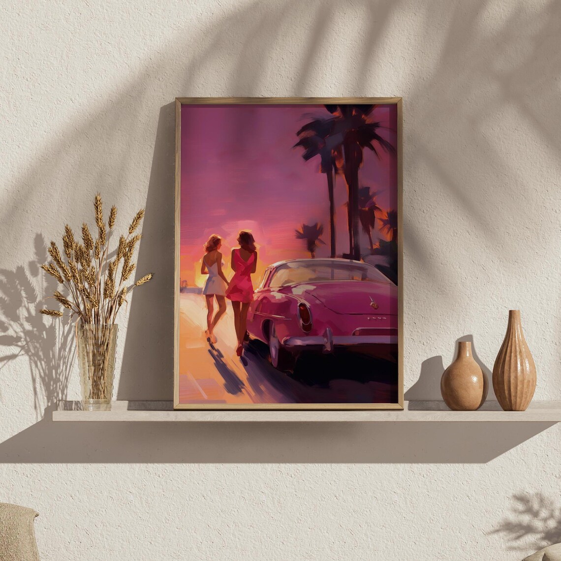 Palm Springs Sunset Magenta Pink Vintage Car Women Wall Art Print - Image 3