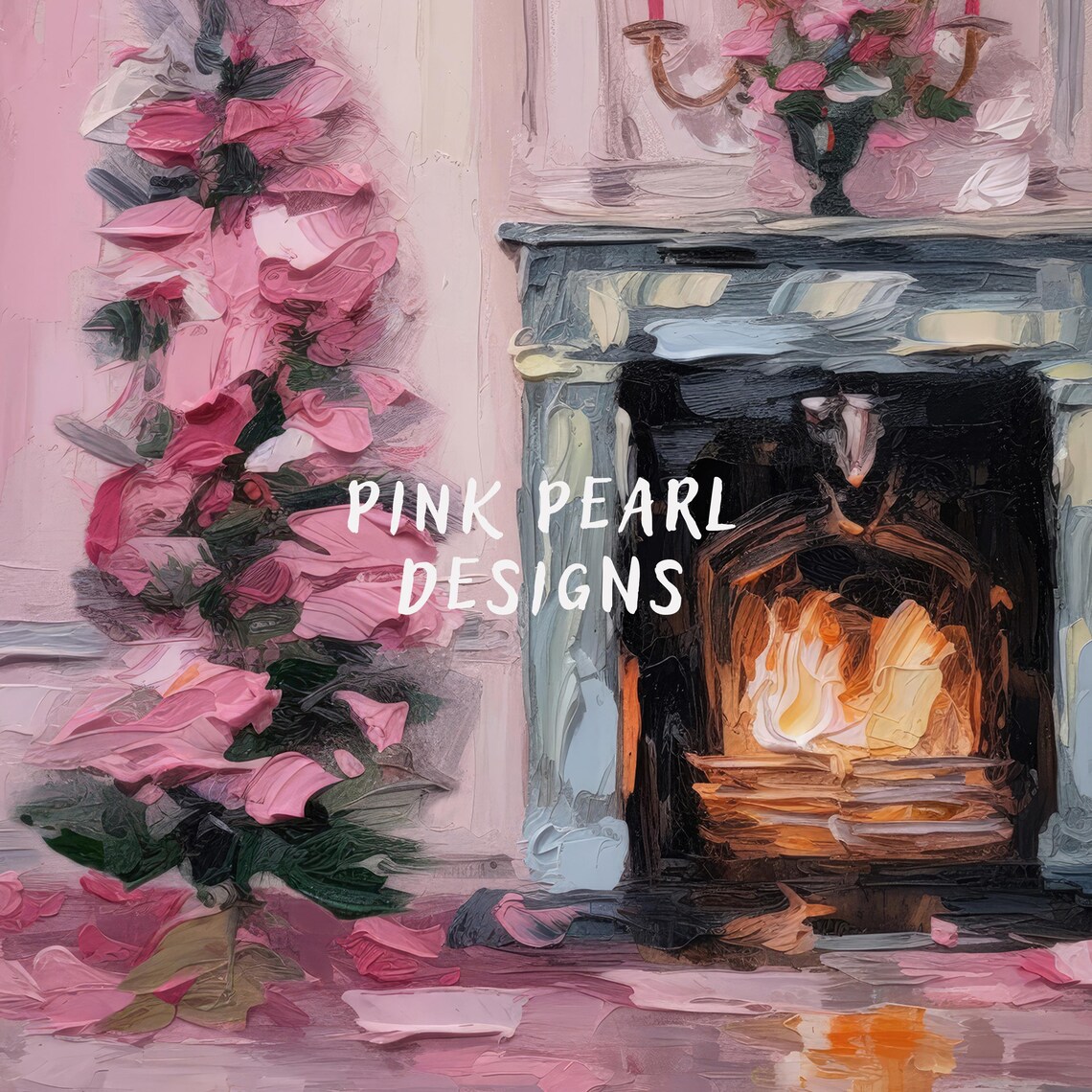 Pink Christmas Tree Cozy Fireplace Pink Holiday Living Room Art Print - Image 6