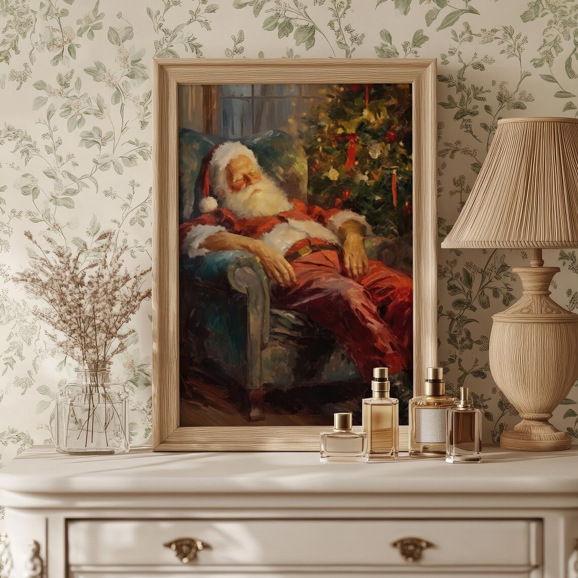 Sleeping Santa Claus Armchair Christmas Tree Painting Wall Art - Image 5