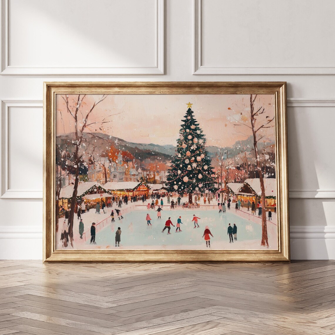 Ice Rink Christmas Vintage Holiday Poster