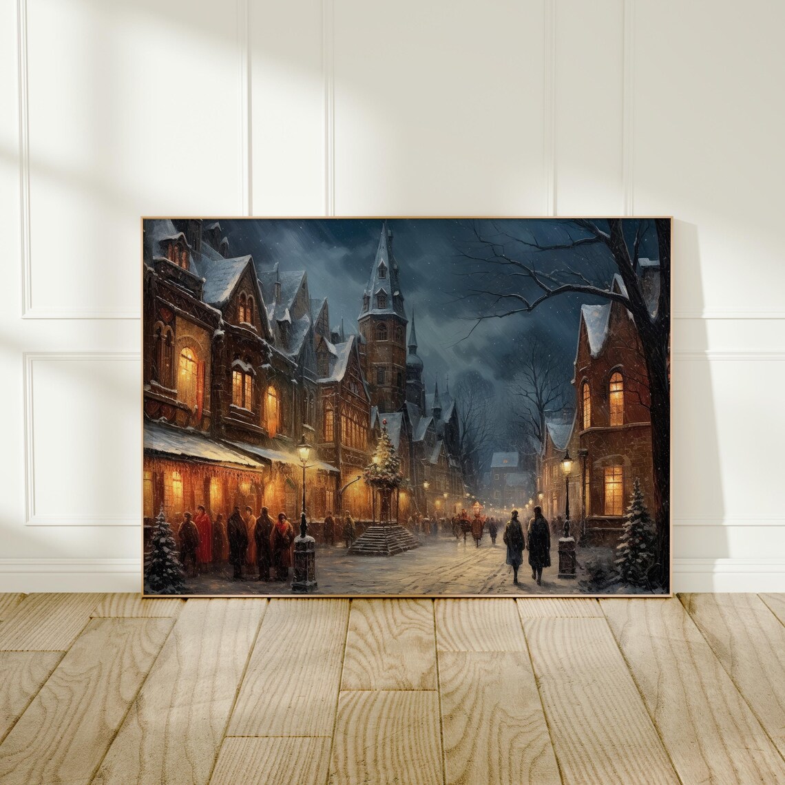 Moody European Old Town Christmas Night Market Wall Art Poster - Image 4