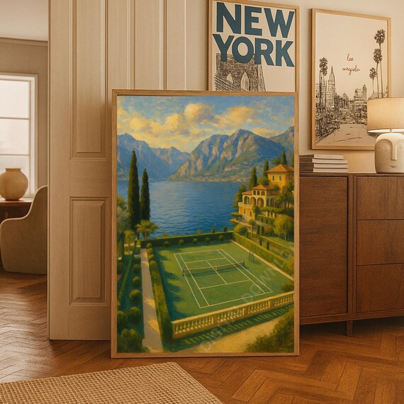Lakeside Tennis Court at Italian Villa Country Club Sports Poster