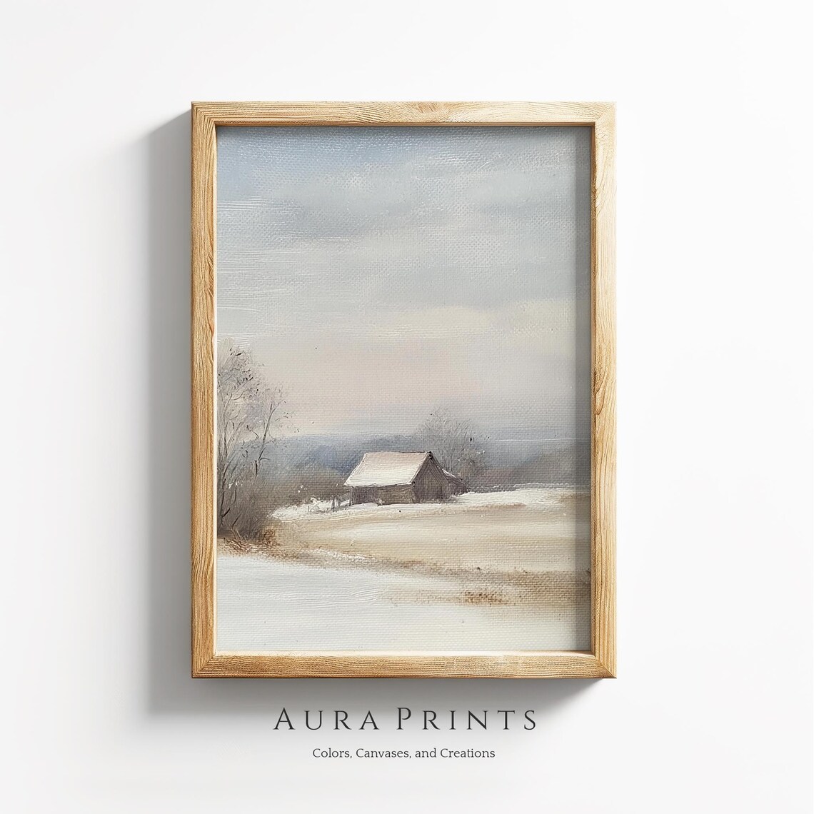 Snowy Winter Barn in Quiet Snowy Countryside Oil Painting Poster