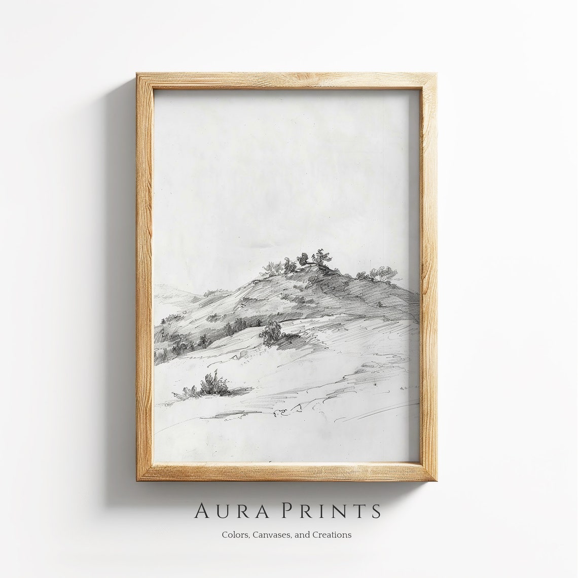 Rolling Hill Pencil Sketch Minimalist Nature Landscape Poster
