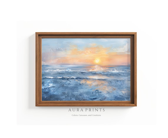 Serene Ocean Sunrise Waves Golden Light Impasto Seascape Poster