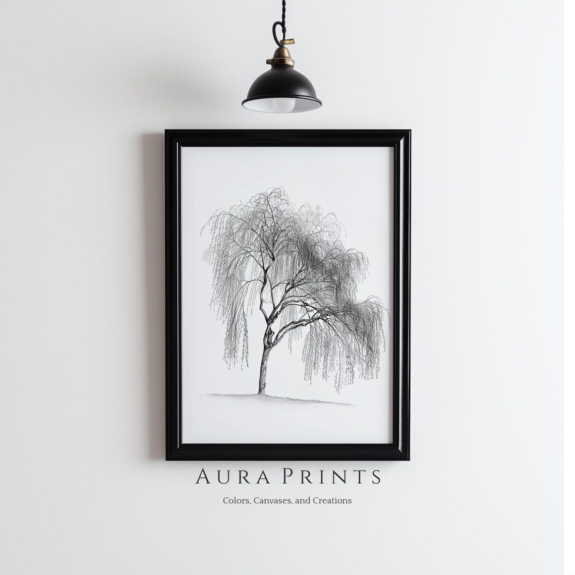 Weeping Willow Tree Pencil Sketch Minimalist Botanical Poster