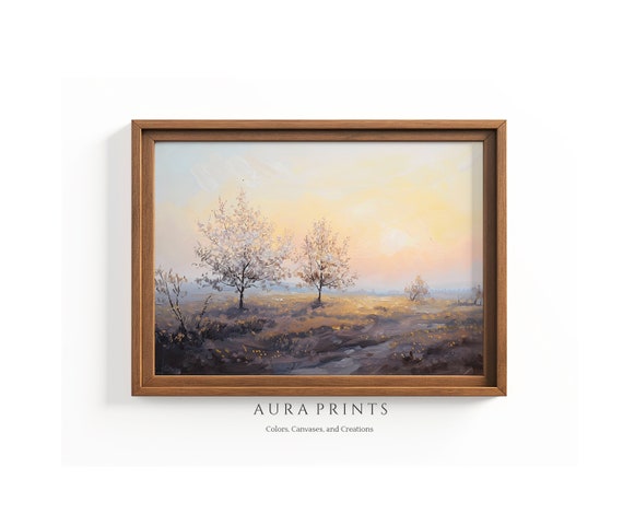 Golden Sunrise In Spring Forest Landscape Wall Decor Vintage Art For Peaceful Study Room 0560