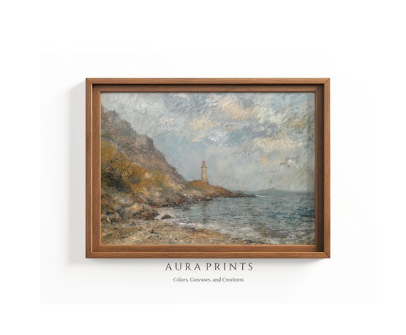 Lighthouse On Rocky Shore Rustic Seascape Art Vintage Farmhouse Wall Decor Gift 1044