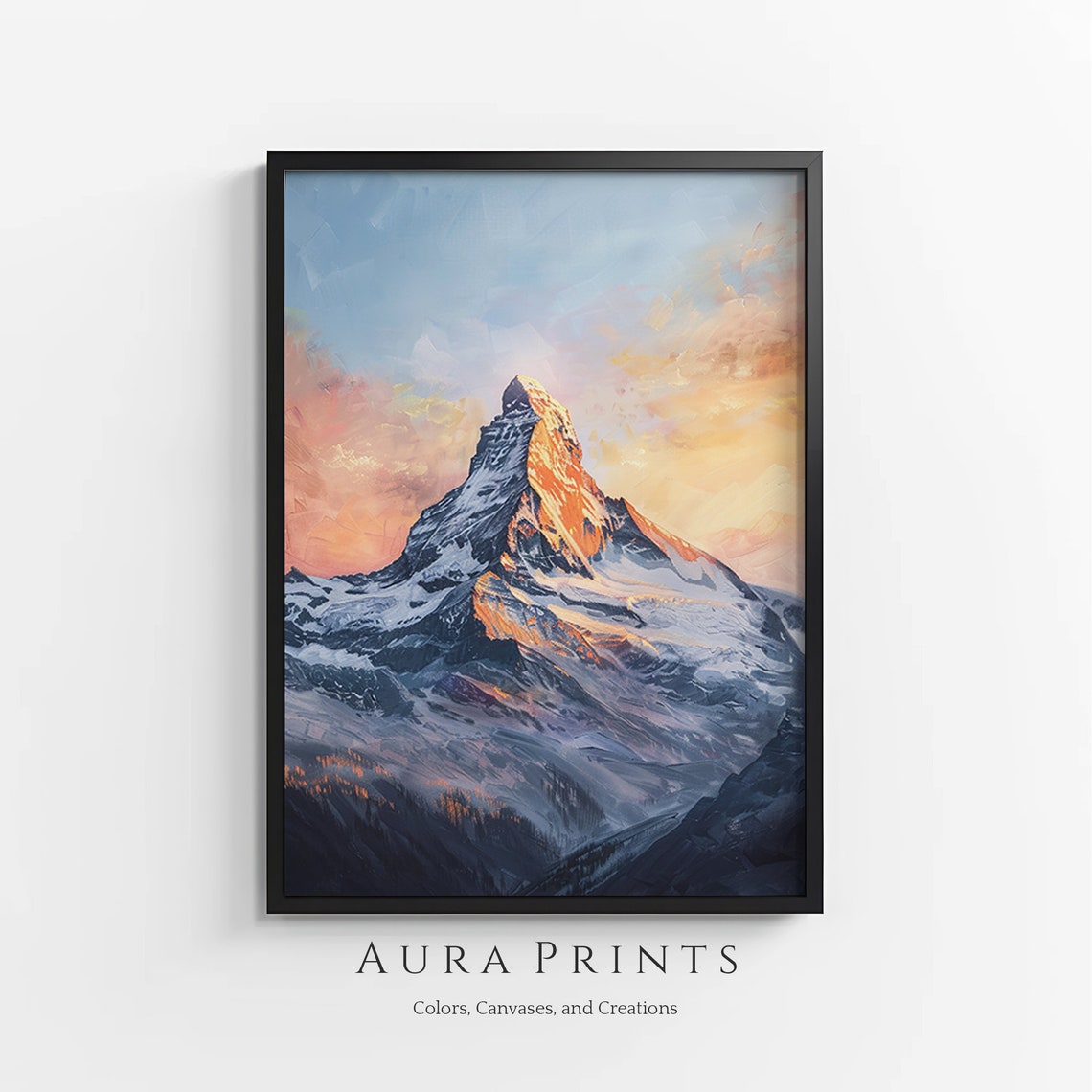 Matterhorn Sunrise Peak Alpine Glow Oil Painting Mountain Poster