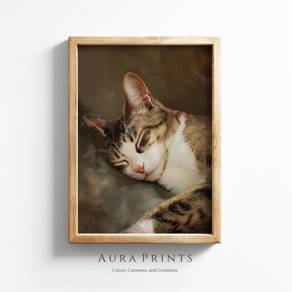 Sleeping Tabby Kitten Close-Up Cozy Cat Portrait Nursery Art Poster