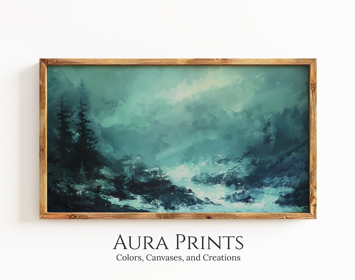 Frame Tv Art Arctic Night Lights Northern Landscape Premium Muted Color Abstract Scene 0844