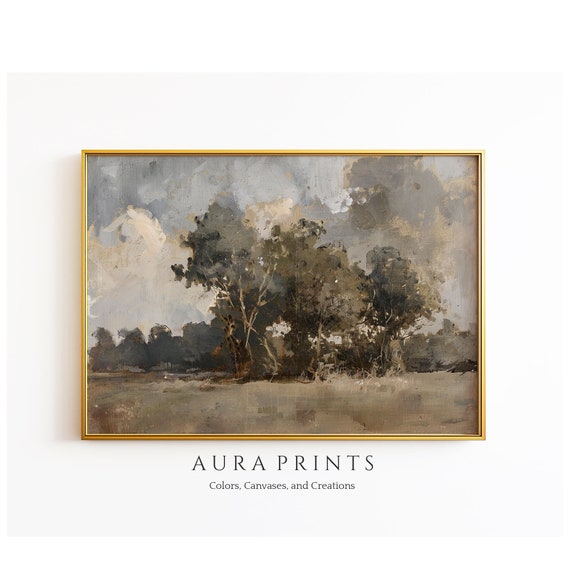 Pastoral Landscape With Trees Rustic Wall Art Vintage Cottage Decor Gift 1025