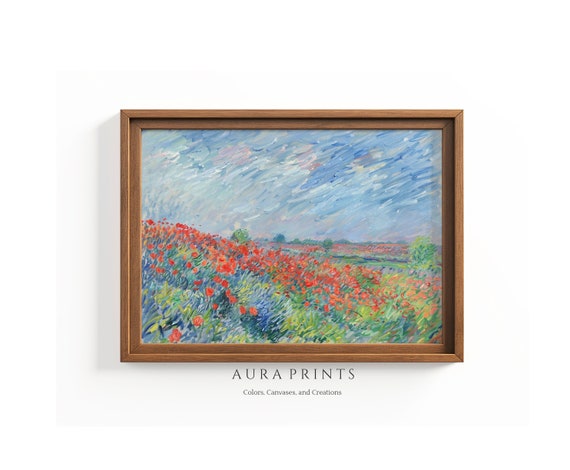 Claude Monet Poppy Fields Wall Art Masterpiece Rustic Farmhouse Decor For Dining Room 0789