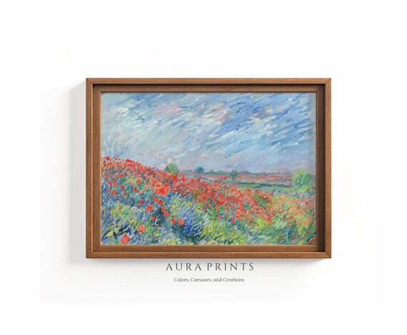 Red Poppy Field Impressionist Oil Painting Floral Meadow Poster