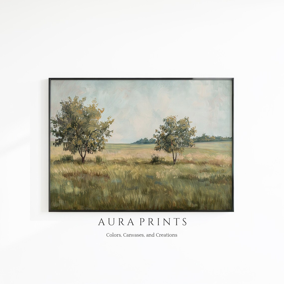Two Trees In Open Meadow Vintage Rustic Country Field Art Poster