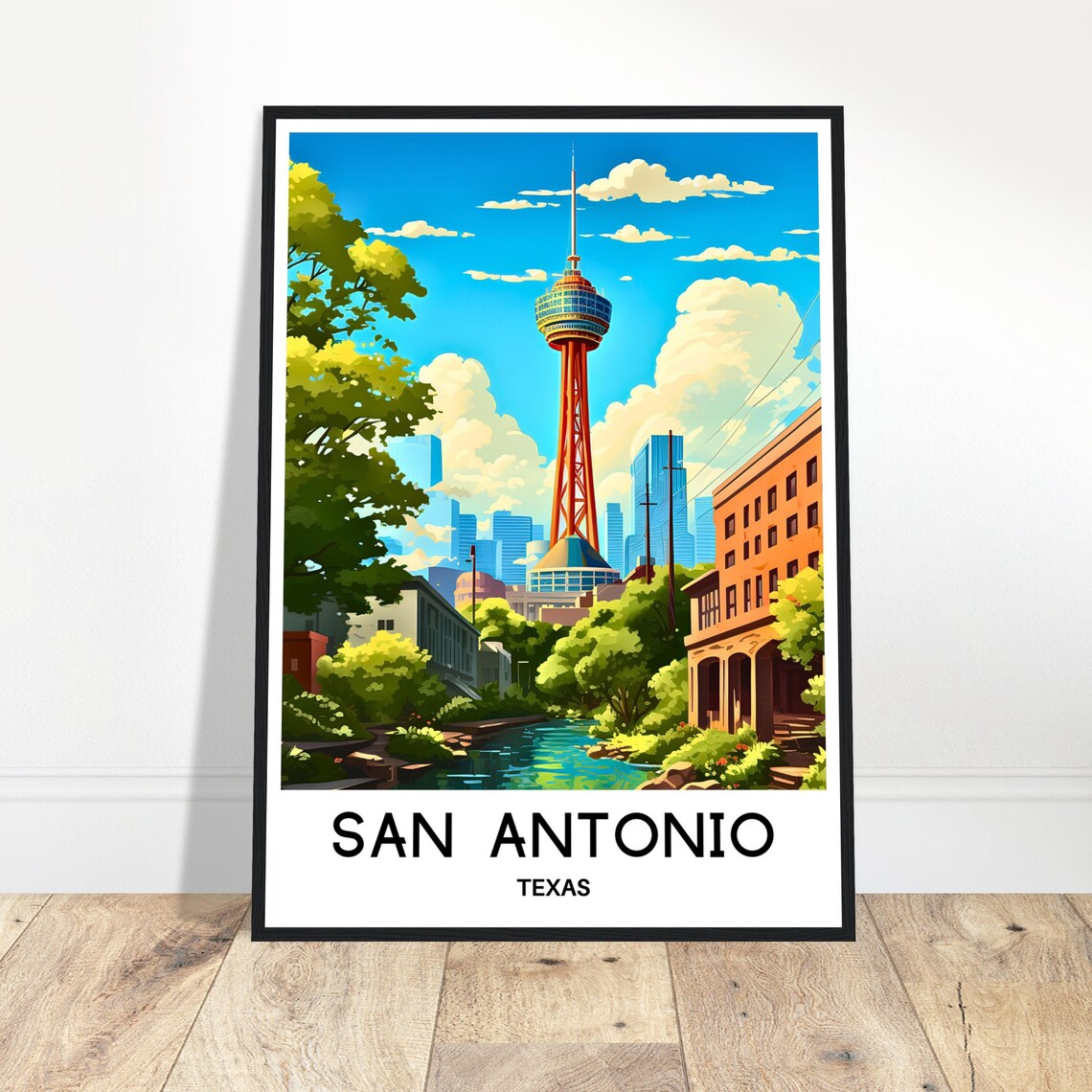 San Antonio Texas Travel Poster Tower of the Americas River Walk
