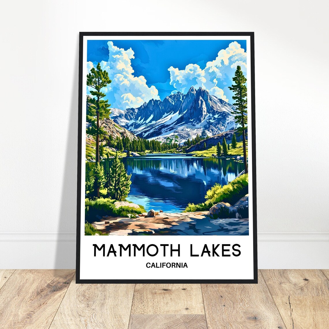 Mammoth Lakes California Retro Travel Poster Mountain Lake Scene