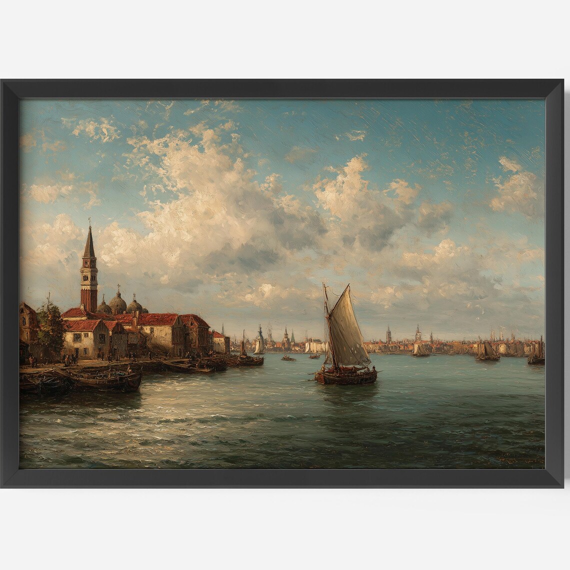 Venice Lagoon Sailboats Classic Venetian Oil Painting Style Wall Art