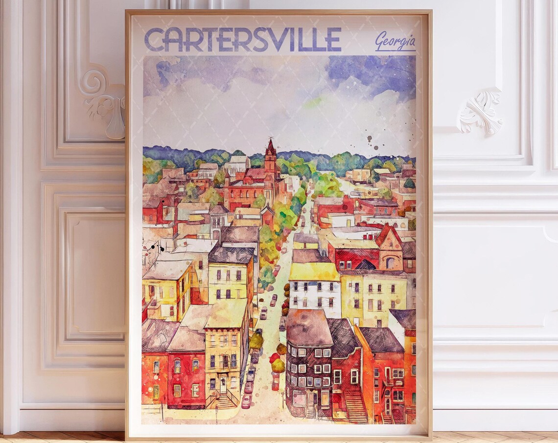 Cartersville Georgia Watercolor Travel Poster